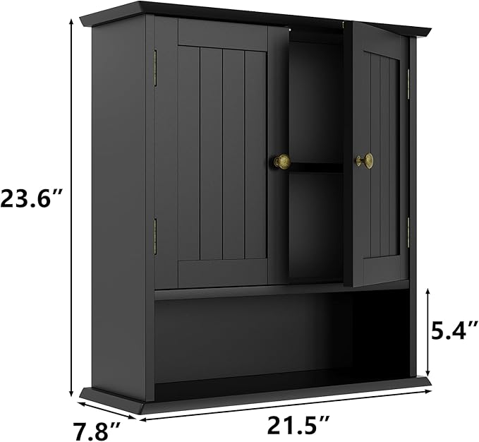Bathroom Wall Cabinet, Bathroom Cabinet Wall Mount with 2 Doors and Open Shelf, Over The Toilet Wall Storage, Wooden Medicine Cabinets