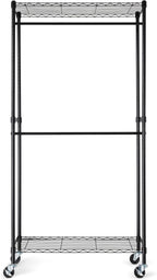 Amazon Basics Adjustable Double Rod Rolling Garment Rack, Hanging Clothes Closet Organizer with Wheels, Heavy Duty, 36" x 14" x 72", Black