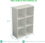 6-Cube Storage Shelf Bookcase - Wooden 3-Tier Floor Standing Open Bookshelf for Home and Office, Display Cabinet, Warm White