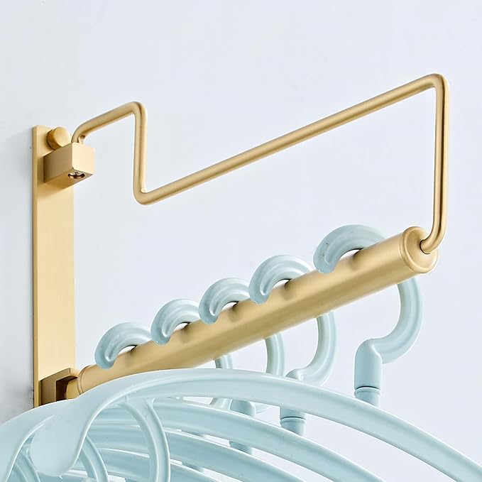 NEWRAIN Clothes Drying Rack, Laundry Racks for Drying Clothes, Wall Mounted Swing Arm Clothes Hanger for Laundry Room, Garage, Indoor & Outdoor Use,Brushed Gold