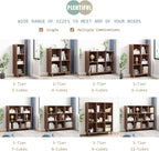 IOTXY Open Cube Low Bookcase - 3-Tier Freestanding Storage Display Cabinet Organizer with Legs for Home Office, 3-Cubes Open Shelf Short Bookshelf, Walnut