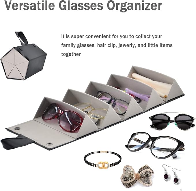 Kenpal Sunglasses Storage Organizer Holder Foldable Travel Case with 5 Slot Compartments for Multiple Glasses