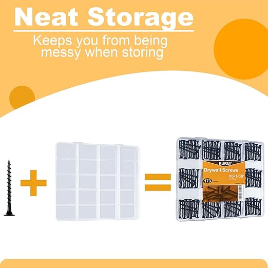 KURUI #6 * 1-5/8in Drywall Screws, Dry Wall Screws for Drywall Wood, 173Pcs Coarse Thread Sheetrock Screws - Black Bugle-Head Phillips Self Tapping Wood Screws