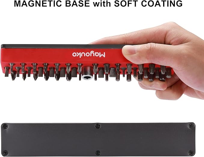 Mayouko 1/4" Magnetic Hex Bit Holder Rack Organizer, 43 Holes, 1/4-Inch Drill Bit Holder, Red, 2 Racks, Magnetic Bit Holder with Magnet Base for Screwdriver Bits