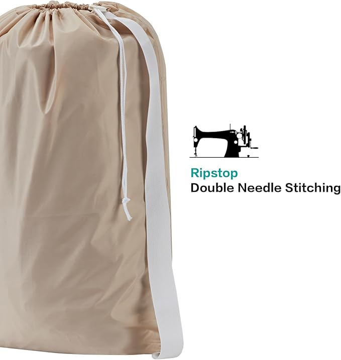 HOMEST 2 Pack XL Nylon Laundry Bag with Strap, Large Dirty Garments Organizer, Easy Fit a Hamper or Clothing Basket, Can Carry Up to 4 Loads of Clothes, Beige