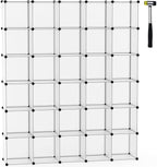 C&AHOME Cube Storage Organizer, 30-Cube Shelves Units, Closet Cabinet, DIY Plastic Modular Book Shelf, Ideal for Bedroom, Living Room, Office, 60.6" L x 12.4" W x 72.6" H Transparent White UPCS30W