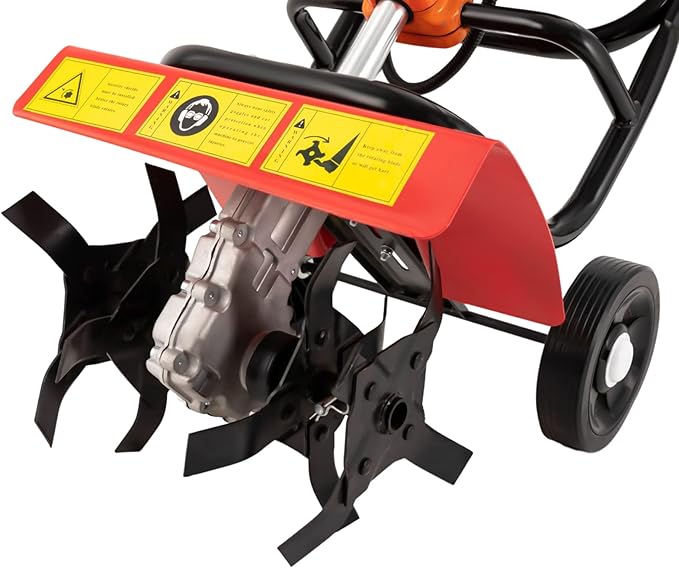 Gas Powered Tiller 52CC 2 Stroke Commercial Heavy Duty Tiller 1.9KW Hand Rotary Cultivator Rototiller Garden Tool with Long Handle for Soil Cultivation