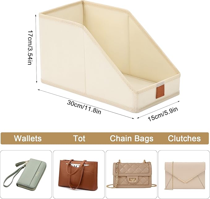 DIMJ Closet Organizers for Purses and Bag Storage, 4 Pack Small Storage Bins Foldable, Fabric Cube Baskets for Shelves, Wardrobe, Bedroom, Office, 5.9 x 11.8 x 6.7 in