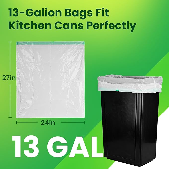 Large Trash Bag 13 Gallon Tall Drawstring 100% Post-Consumer Recycled Garbage Bag Waste Bag for Kitchen Office (80 Count, 0.6 Mil)