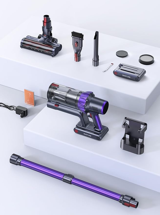 Cordless Vacuum Cleaner, 2 Batteries 110 Mins Runtime Vacuum Cleaners for Home, 45KPA 550W Stick Vacuum with Brushless Motor, Automatically Adjust Suction, Handheld Vacuum for Pet Hair/Carpet/Floor