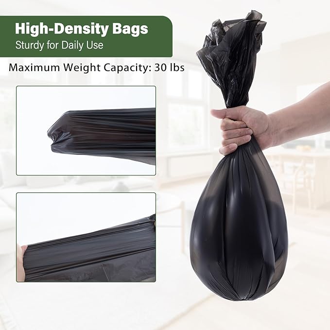 Jaoul Trash Bags 8 Gallon, Strong Tear & Leak Resistant Medium Garbage Bags, 0.97 Mil Extra Strong Trash Bags for 30 Liter Trash Can, Suitable for Kitchen, Bathroom, Restroom, Car, Black, 200 Counts