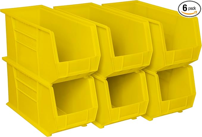 Akro-Mils 30265 AkroBins Plastic Storage Bins, Space-Saving Stackable Bins for Garage, Pantry, Craft Organization, 18-" x 8.25-" x 9-", Yellow, 6-Pack