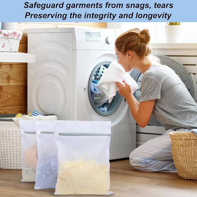 Vivifying Mesh Laundry Bags for Delicates, 3Pcs Honeycomb Mesh Wash Bags with Zipper for Washing Machine, Shoes, Lingerie, Socks and Stuffed Toys (Medium, 12.5 x 16Inches)