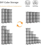 AWTATOS Cube Storage Organizer Closet Storage Cubes Shelves Bookshelf Clothes Organizer DIY Plastic 12 Cube Shelves for Home, Bedroom, Grey ULPZ022