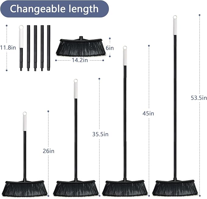 Outdoor Broom for Cleaning Floor - Heavy Duty Outdoor Broom, House Brooms for Sweeping Indoor, Outside Brooms for Cleaning Garages, Terraces, Porches, Sidewalkes and Deck, etc.(Black)