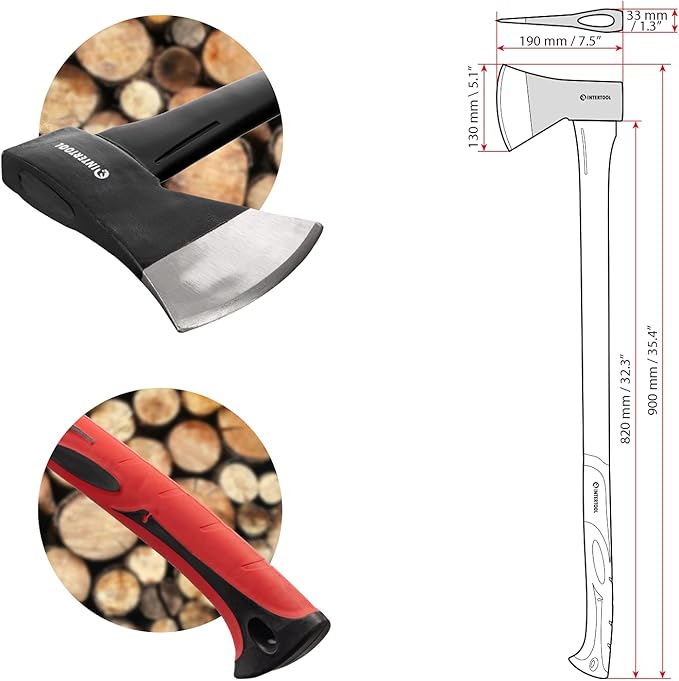 INTERTOOL Chopping Axe and Hatchet Set, 36-Inch Long and 14-Inch Hatchet, Shock Absorbing Fiberglass Handles With Blade Protectors HT-0264-0291