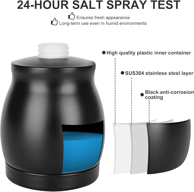 Black Stainless Steel Soap Dispenser, Modern Countertop Liquid & Lotion Dispenser for Kitchen and Bathroom-Rustproof Pump, Easy Refill & Clean-Elegant Home or Commercial Use (Black, 390ml)
