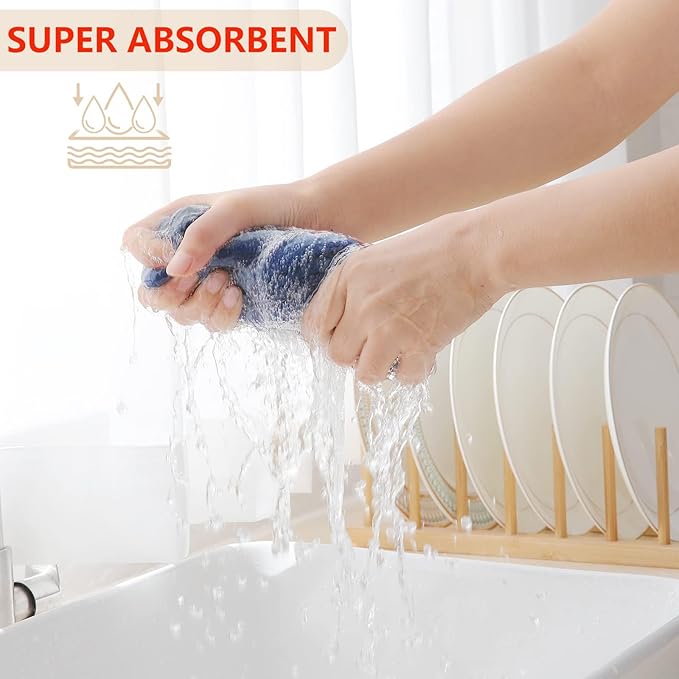 Homaxy 100% Cotton Waffle Weave Kitchen Dish Cloths, Ultra Soft Absorbent Quick Drying Dish Towels, 12 x 12 Inches, 8-Pack, Navy Blue