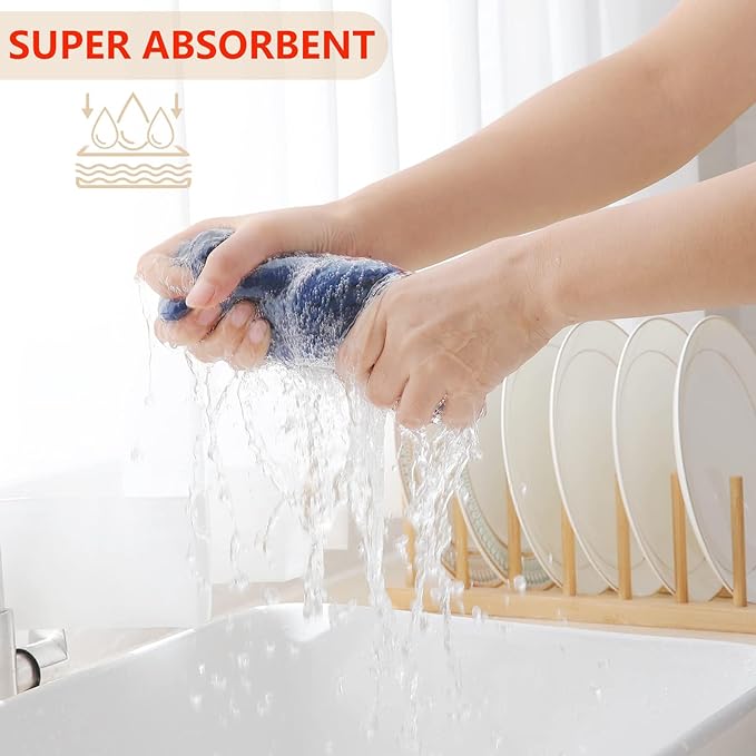 Homaxy 100% Cotton Waffle Weave Kitchen Dish Towels, Ultra Soft Absorbent Quick Drying Cleaning Towel, 13 x 28 Inches, 4-Pack, Navy Blue