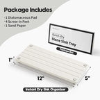 Instant Dry Sink Caddy Kitchen Sink Organizer, Quick Drying Stone Tray Diatomite Sponge Holder Soap Dish, Bathroom Countertop Fast Dry Water Absorbing Vanity Rack, Beige,12" x 5"