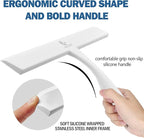 Shower Squeegee for Glass Doors, 11 Inch Ergonomics Anti-Rust Silicone Squeegee with Stainless Steel Frame for Shower Glass Door, Mirrors, Tiles and Windows Cleaning, White