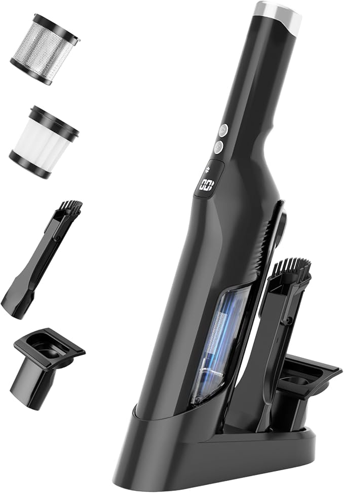 Cordless Handheld Vacuum, 24Kpa Strong Suction Car Vacuum with Brushless Motor, Charging Dock, 2in1 Flat Nozzle, Sofa Brush, 1.5lb Portable HandHeld Vacuum with 2-Speed for Home, Car, Pet, Office