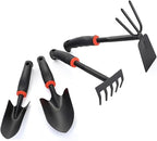 Arinasun Garden Tool Set, 4 Pieces， Including 2 Shovels,1 Rake, 1 Cultivator, Rust-Resistant lron Tools, Rubber Grip Handles