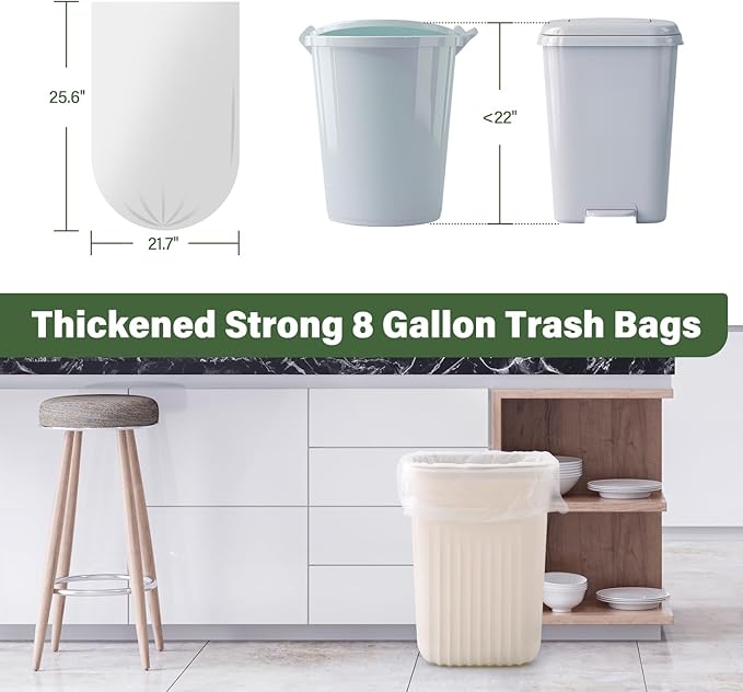 Jaoul Trash Bags 8 Gallon, Strong Tear & Leak Resistant Medium Garbage Bags, 0.97 Mil Extra Strong Trash Bags for 30 Liter Trash Can, Suitable for Kitchen, Bathroom, Restroom, Car, Black, 60 Counts