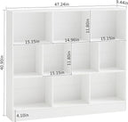 YAHARBO White 10 Cube Bookshelf,3 Tier Modern Horizontal Bookcase,Wooden Low Book Shelf Display Storage Cabinet with Base,Floor Standing Short Bookshelves Open Organizer for Bedroom,Living Room,Office