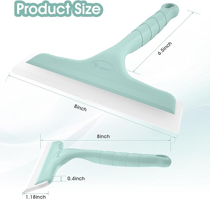 Shower Squeegee for Glass Doors, Bathroom Squeegee for Shower, Mini Window Squeegee, Home Bathroom Silicone Cleaner Tool, Suitable for Bathroom, Kitchen, Tile, Mirror, Car Glass, 8in Lake Blue