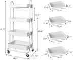elabo 4-Tier Metal Mesh Utility Rolling Cart, Storage Organizer Trolley Services Cart with Lockable Wheels for Kitchen, Bathroom, Living Room (White)