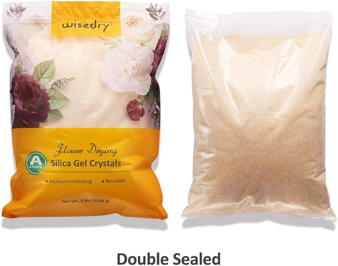 wisedry 10 LBS Silica Gel Flower Drying Crystals, 2 Packs of 5 LBS, Fine Crystals < 1mm, Color Indicating, Reusable