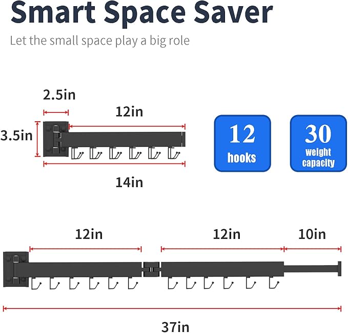 BESTHLS Wall Mounted Portable Clothes Drying Rack with Space Saver Clothes Hangers Design Universal for Balcony Mudroom Bedroom Kitchen Foldable Laundry Rack (2-Pole Black)