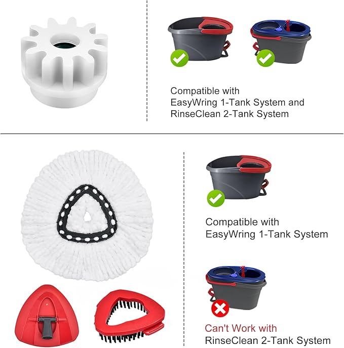 Mop Heads Replacements,Scrubber Head,Base and Pedal Bearing Replacement Combo Set for O-Cedar EasyWring 1-Tank System,Microfiber Mop Replace Head and Scrub Brush for Multi Surface Floor