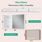 TokeShimi 48x32 Mirror with Stepless Adjustable Storage, Aluminum Tempered Bathroom Mirror Medicine Cabinet White, Frameless Farmhouse Medicine Cabinet for Recessed or Surface Mount Modern
