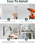 Supforce 6 Pack Closet Rod Bracket, Heavy Duty Closet Rod Support with Rod Holder, Wall Mounted Closet Shelf Brackets with Triangle Stabilizing Design for Closet, Bathroom and Kitchen, Black