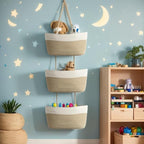 Hanging Baskets for Organizing,Bathroom Organizers and Storage,3-Tier Woven Cotton Wall-Mounted Storage Organizer Bag Decorative,Kitchen,Living Room,Bedroom,Nursery
