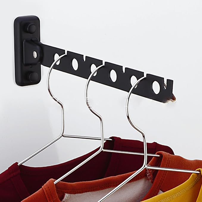 ACNISM Wall Mounted Clothes Rack | Retractable Foldable Drying Rack, 180° Rotation Space-Saver for Laundry Room, Bathroom & Bedroom Storage, Heavy Duty Stainless Steel, Easy Install (Black, 1-Pack)