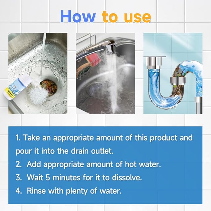 2025 New Sink Drain Cleaner, Upgraded Sink and Drain Cleaner, Powerful Pipe Unclogging Agent Cleaner for Kitchen Toilet and Pipes Cleaning Tool (2PCS)