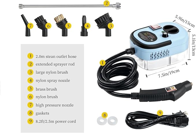 7 in 1 Steam Cleaner 2500W High Pressure Steamer for Cleaning, Car Steamer Handheld Steam Cleaner for Home Use, Hardwood Floor Steam Cleaner for Upholstery, Kitchen, Bathroom, Grout (Blue)