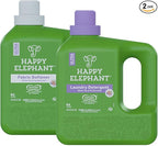 Happy Elephant Liquid Laundry Bundle, White Tea & Fig Scent, Natural Laundry Detergent & Fabric Softener, Plant Based, Stain Remover & Fabric Conditioner, Gentle on Skin, 64 Fl Oz Each, 2 Pack