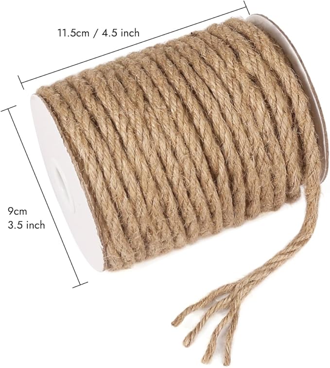 Tenn Well 6mm Jute Rope, 66 Feet Strong and Thick Twine Rope for Crafting, Gardening, Cat Scratching Post, Packing, Home Decor, Christmas Decorations