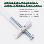 Drywall Anchor with Included Bolts for 1/4-20 Fastener Size, Wall Anchors Drywall Heavy Duty for TV Mounting, Hollow-Wall Anchors Screws Kit Holds Up to 270 Pounds Each in 1/2-in Drywall-100 Pack