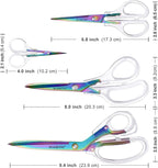 Acrylic Scissors, 4-Pack (9.4"/8"/6.8"/4"), Clear Comfort-Grip Handles, Titanium Coated Blades, Sharp, Heavy Duty, Ambidextrous, Transparent + Rainbow