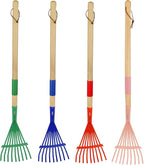 Kids Leaf Rake -Small Wooden Handle Leaf Rake with Metal Tines, 27inches /69cm Length, for Kids Enjoy Garden Cleaning Activities, 4 Pack