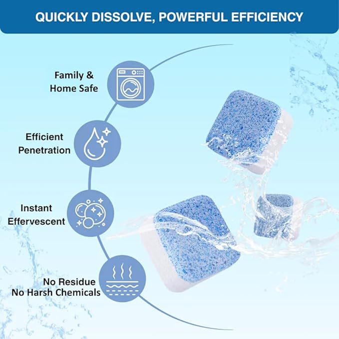 Ocean Breeze Washer Cleaner Tablets 12 Count – Septic Safe Washing Machine Cleaner & Odor Eliminator – Deep Cleaning Descaler for HE Front & Top Load Washers – Laundry Tub & Drum Cleaner