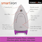 oliso TG1600 ProPlus Smart Iron with Auto-Lift – 1800 Watt Steam Iron for Clothes, Sewing, Quilting & Crafting – Diamond Ceramic-Flow Soleplate, Orchid