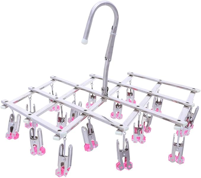 Drying Rack, Stainless Steel with 18 Pegs, Windproof Folding Portable Laundry Drip Hanger for Socks and Underwear