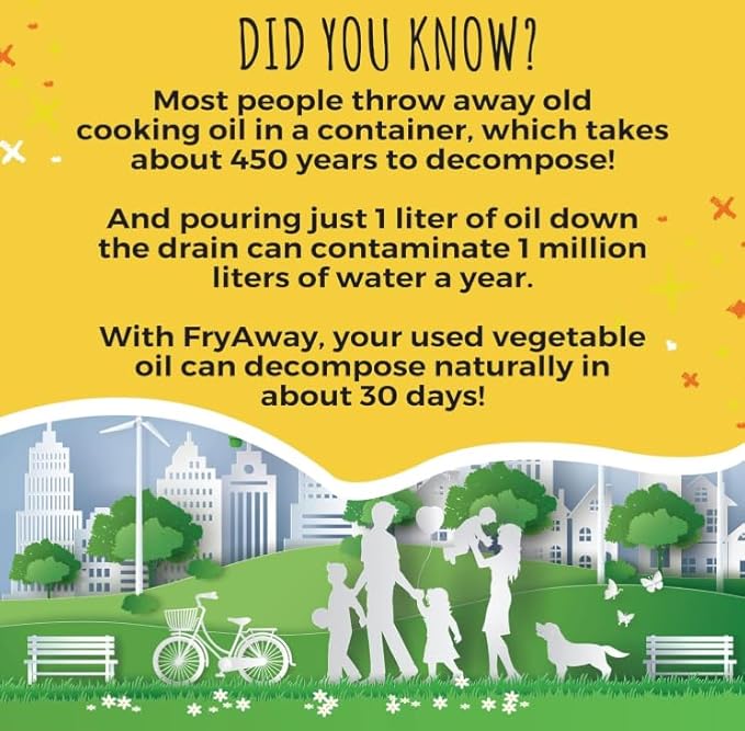 FryAway® Super Fry Cooking Oil Solidifier Powder, Resealable Pouch with Scoop, Solidifies Up to 24 Cups, Plant-Based Grease Solidifier, Oil Hardener, Kitchen Grease Cleanup, Shark Tank, Made in the US