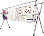 Clothes Drying Rack, Heavy-Duty Folding Laundry Drying Rack for Indoor Outdoor Use, 50.4-78.7" Extendable Stainless Steel, Space-Saving Design, Foldable Freestanding Airer